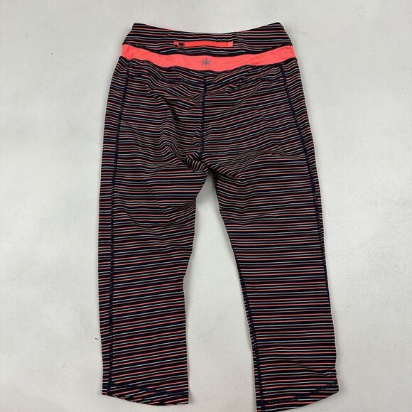 Kyodan Black Coral Striped Cropped Capri Leggings Size S Stretch Zipper Pocket - Picture 7 of 9